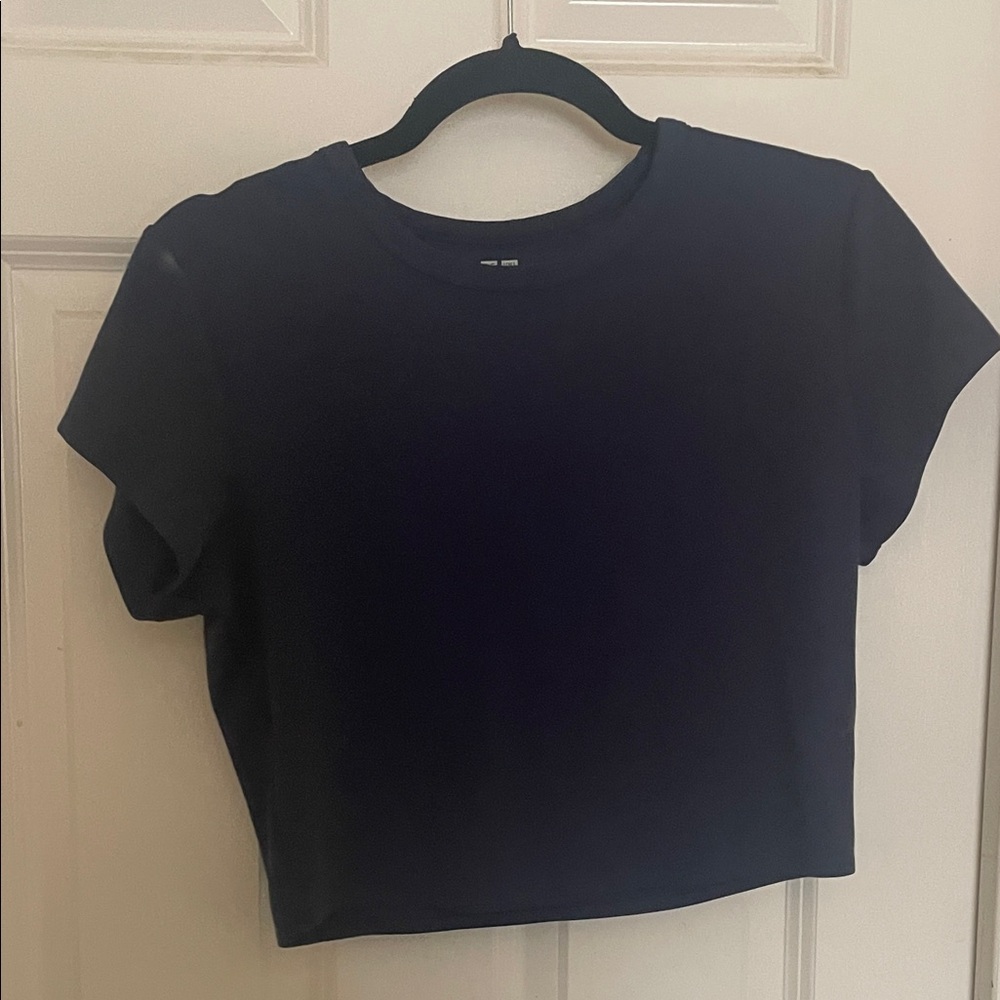 Classic Navy Blue Short Sleeve Cropped Women's Top